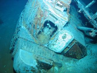 Bridge deck head resting against Director Control Tower on seabed